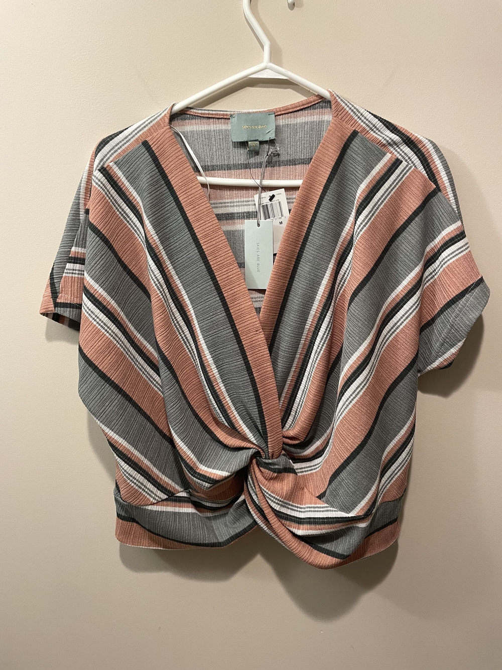 Striped Twist-Front Jumpsuit in Coral Gray - Women